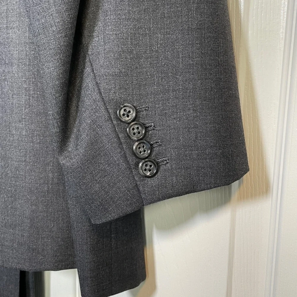 Walter Fong Vintage Custom Tailored Suit Charcoal 2pc Men's‎ 42R 34x28 Wool?